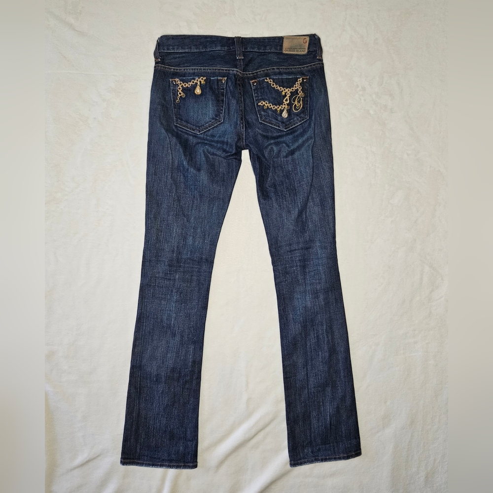 Y2K GUESS Starlet Slim Boot Jeans Embellished Pockets Size 24